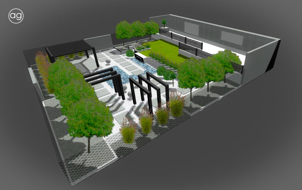 ogród minimalistyczny, ogród na 5.0, projektowanie ogrodów, agnieszkagertnerblog, wizualizacja, 3D, projekt, koncepcja 2D
